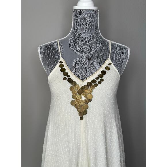 URBAN OUTFITTERS ECOTÉ Gypsy Coin Asymmetrical Hem Strapless Shift Dress Size XS - Picture 2 of 5